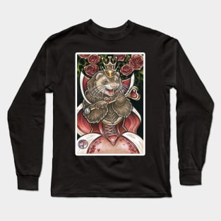 Queen of Hearts Ferret - White Outlined Version Long Sleeve T-Shirt